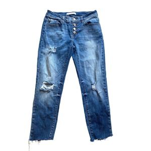 Kancun Jeans 5 26 Stretch Los Angeles Distressed Dark Wash Cropped Frayed Button